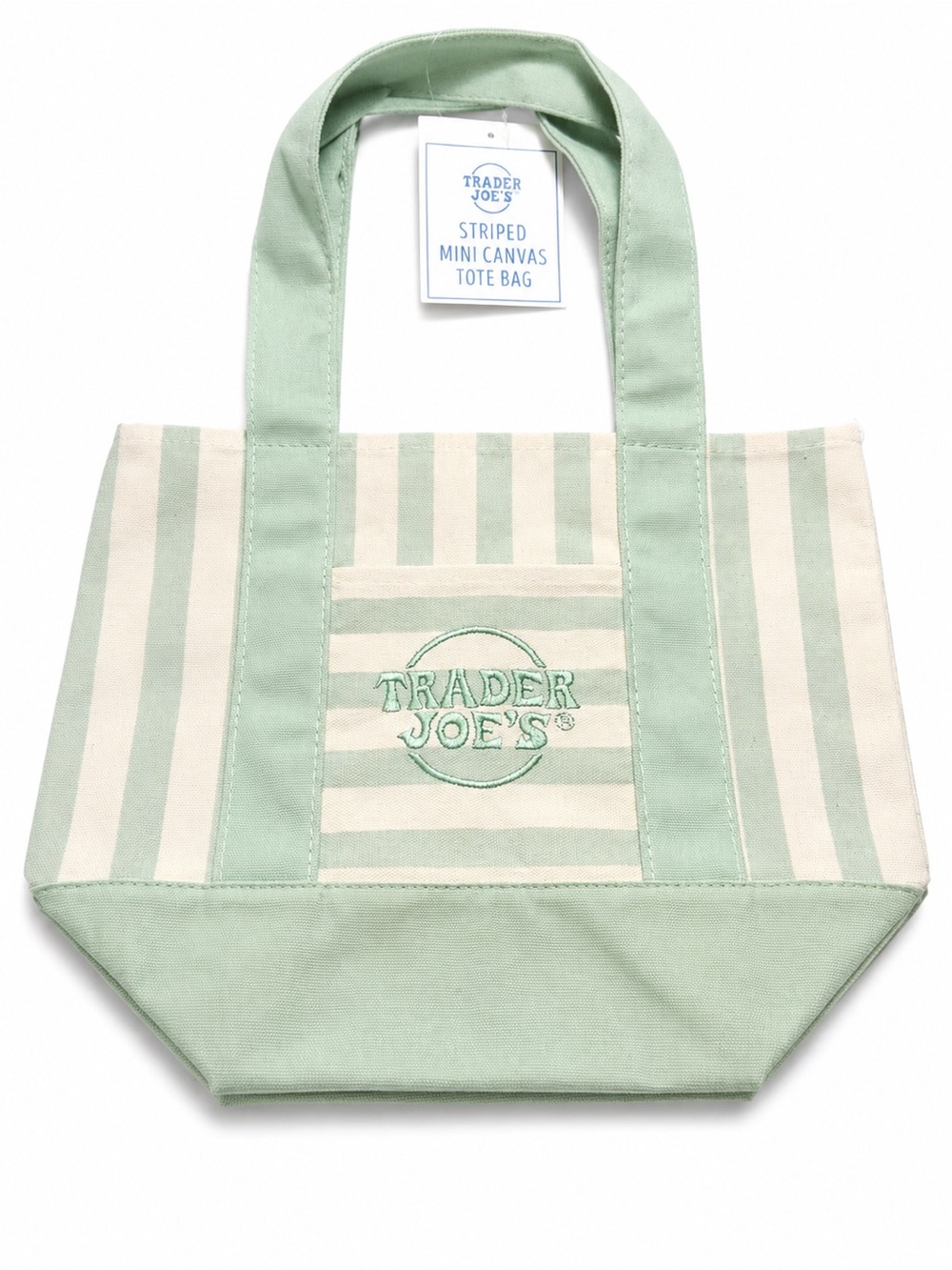 Trader Joe’s Mint Green Striped Canvas Tote Bag
